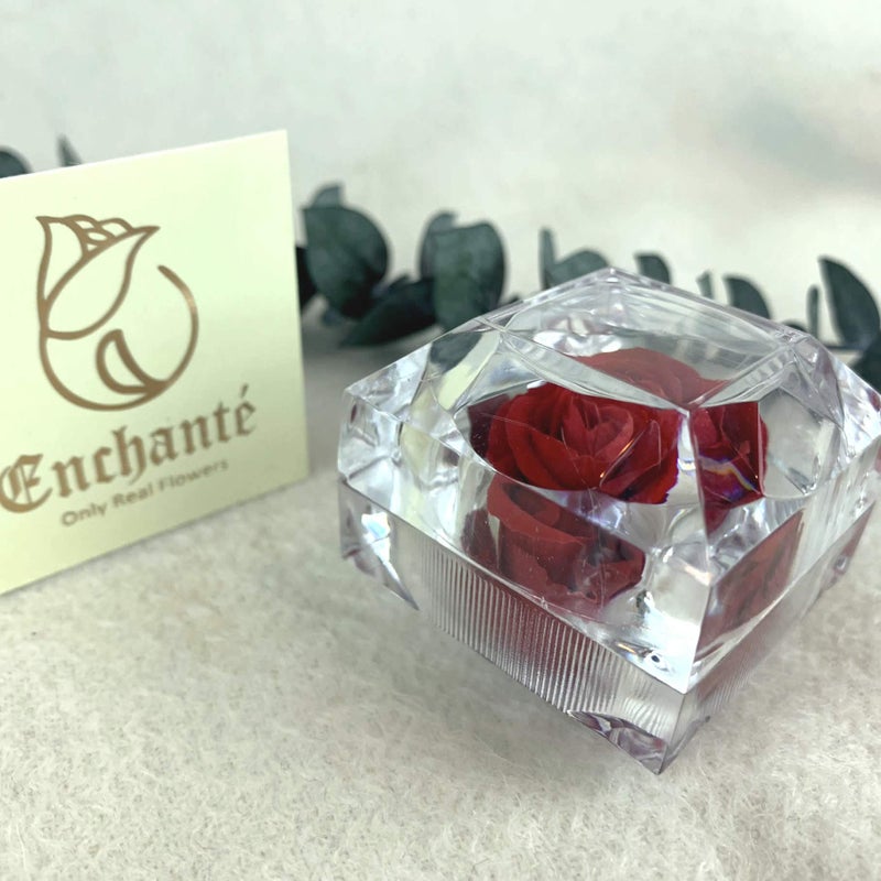 Enchanted Rose in Acrylic Crystal Ring Box, Handmade Real Preserved Fresh Flower Eternity Rose Romantic Gift for Her Mother's Day Surprise Mom Wife (Red) - Image 3